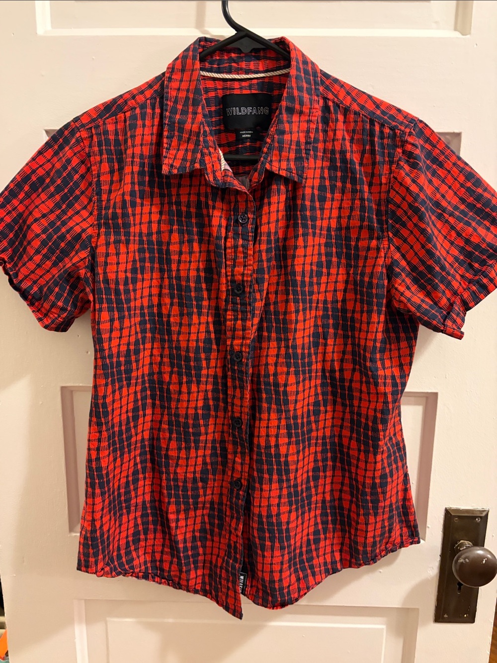 Wildfang Red and Black Short-Sleeve Plaid Button-Down Shirt